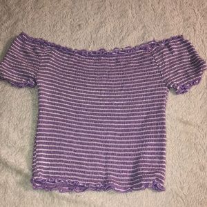 Purple & white striped off-the-shoulder top